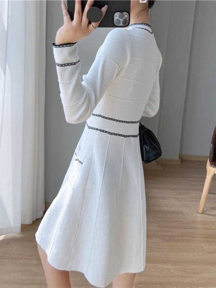 Spring Party Dresses Slim Knitted Midi Dress A-line Lady Korean Autumn Vestidos Mujer
