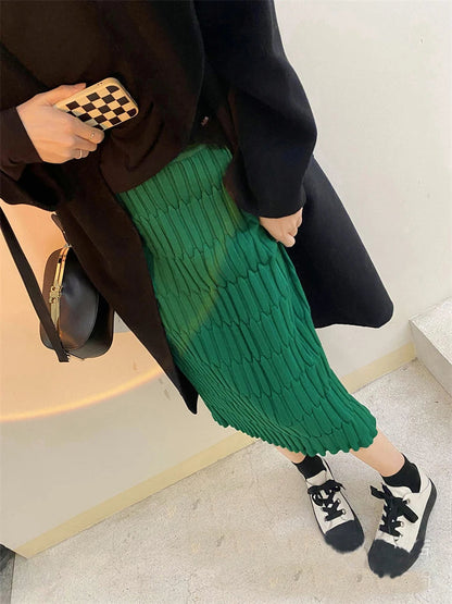Knit High Waist Patchwork Long Skirt Loose Slim Autumn Knitwear Maxi Skirt