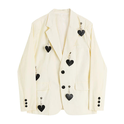 Blazer Jacket Loose Pockets Female Heart Chain Loose Long Sleeve Work Suit Coat Office Lady Blazers