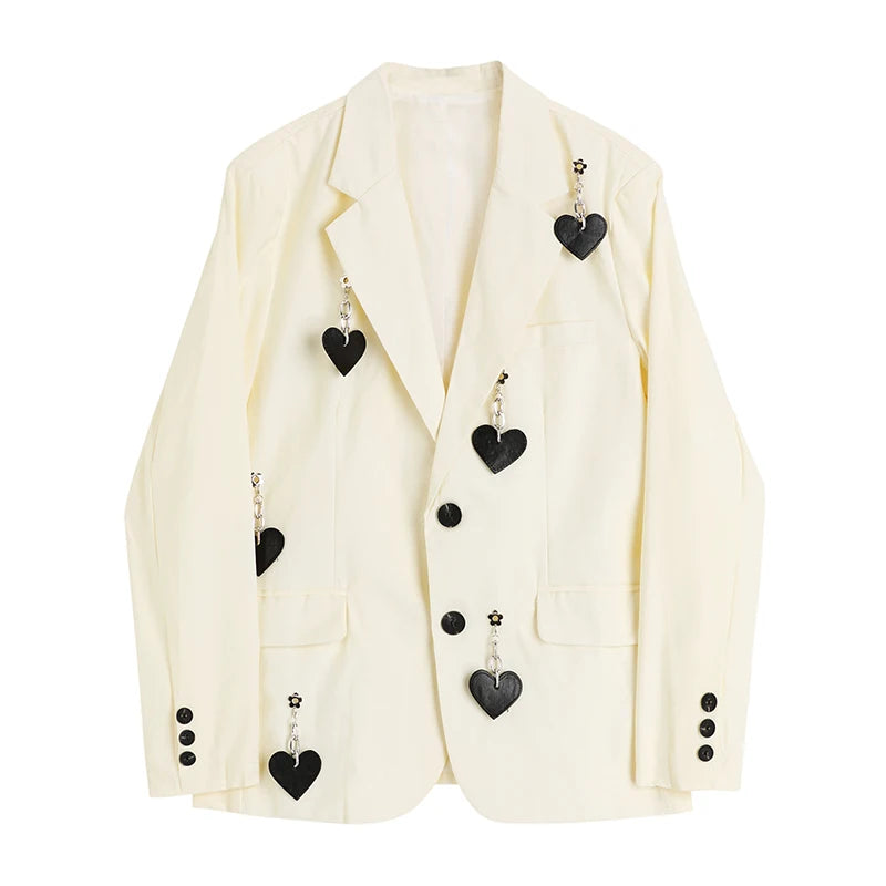 Blazer Jacket Loose Pockets Female Heart Chain Loose Long Sleeve Work Suit Coat Office Lady Blazers