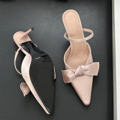 Design Style Butterflyknot Thin High Heels Pumps Pointed Toe Banquet Wedding Female Shoes