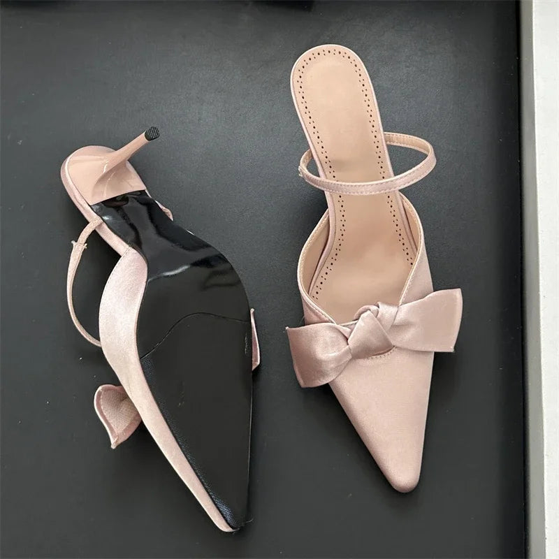 Design Style Butterflyknot Thin High Heels Pumps Pointed Toe Banquet Wedding Female Shoes