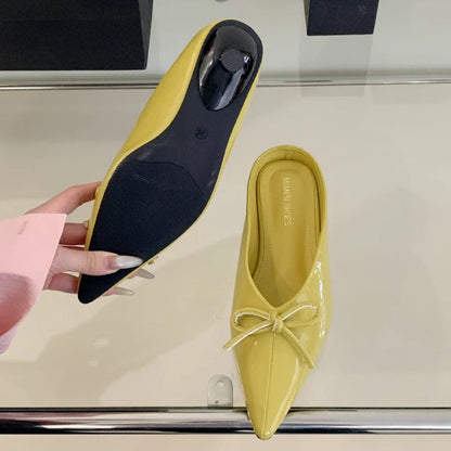 Summer Designer Slippers Bowknot Pointed Toe Heels Nonslip Sandals Mule Shoes Zapatos De Mujer