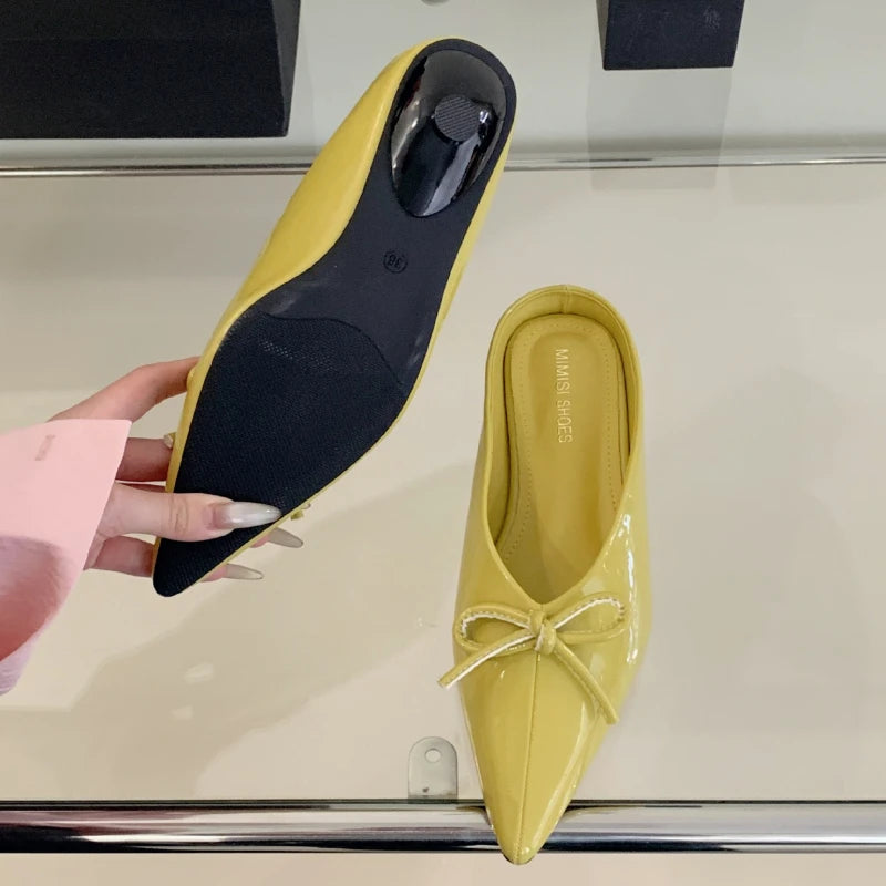 Summer Designer Slippers Bowknot Pointed Toe Heels Nonslip Sandals Mule Shoes Zapatos De Mujer