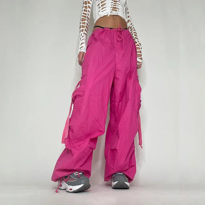 Street Big Pocket Cargo Pants Loose Drawstring Trouser Female Sweatpant Autumn Y2k Pants