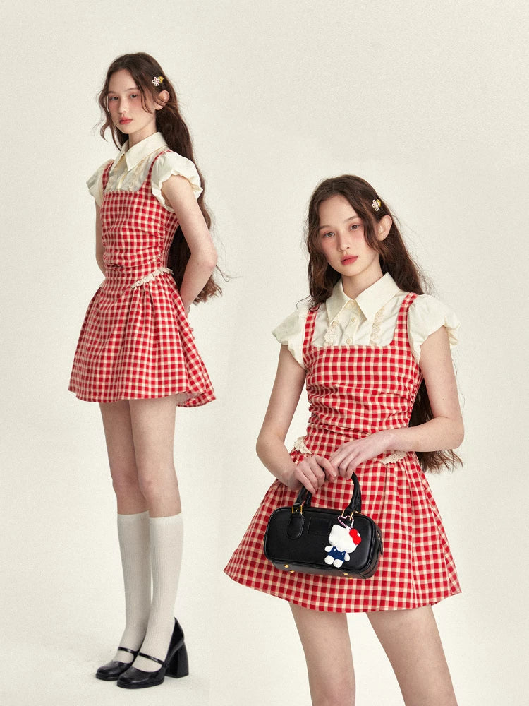 Summer Y2k Coquette Plaid Shirt Dress Preppy Style Sweet Short Party Dress Japanese Mini Dress New
