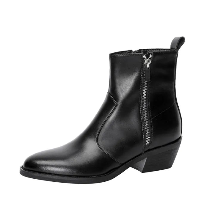 Winter Shoes Warm Wool Boots Pointed Toe Chunky Boots Genuine Leather Boots Fur Boots for Boots