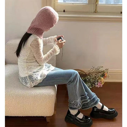 Y2k 2000s Flare Jeans Japanese Bow Patchwork Denim Pants Summer Korean High Waist Slim Straight Trousers New