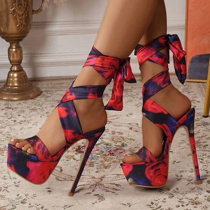 Model Catwalk 16cm Super High Heels Platform Sandals for Open Toe Banquet Party Stripper Pole Dance Shoes Red