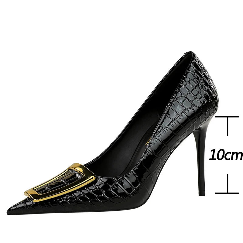 Shoes 10 Cm Metal Buckle Pumps ’s Banquet Shoes Stilettos High Heels Party Shoes
