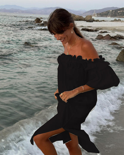 Summer Color Slit Long Dresses Off Shoulder Backless Loose Beach Vacation Dress Vestidos