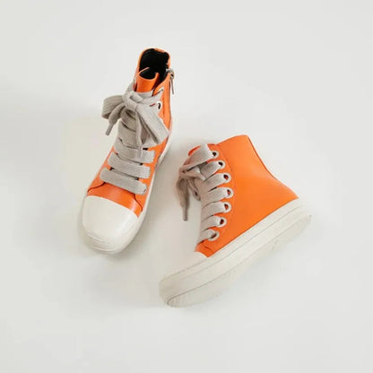 New Sneakers Hightop Flat Sport Shoes With Thick Lace Up European and American Style Couple Shoes