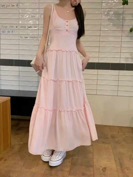 Strap Dress for With a Gentle Summer Temperament, Beach Vacation Aline Long Dress