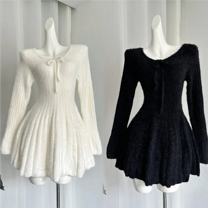 Autumn Winter Knitted Dresses for Woman Y2k Harajuku Slim Sweater Dress New Korean Mini Party Dress