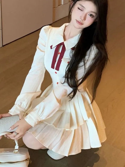 Sweet Mini Dress for Preppy Style Party Pleated Mini Dresses Slim Short Vestidos Female Outfits