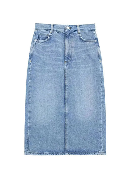 Summer Denim Skirt for High Waist Midi Skirts Zipper Female Slim Pencil Hem Slit Wrap Skirt