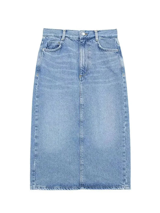 Summer Denim Skirt for High Waist Midi Skirts Zipper Female Slim Pencil Hem Slit Wrap Skirt