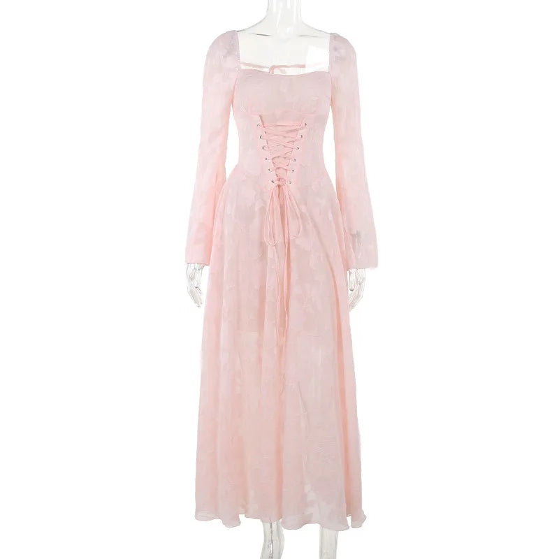Pink Vestidos Mujer Spring Autumn Ins Dresses Sweet Aline Beach Style Long Dress