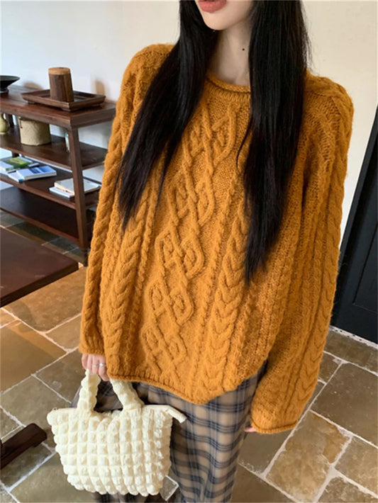 Curl Lazy Style Pullovers Knitted Sweaters Winter Gentle Daily All Match Office Lady