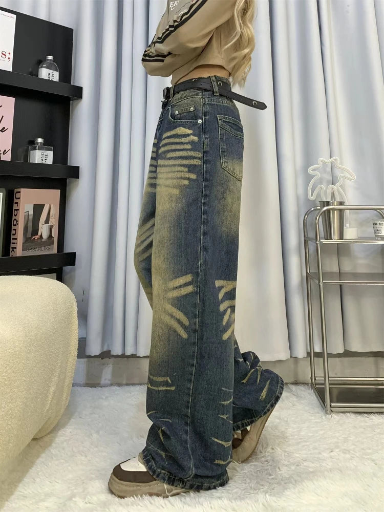 Y2k Oversized Jeans Woman Hip Hop Blue Kpop Wide Leg High Waist Denim Pants Causal Bottoms Mujer