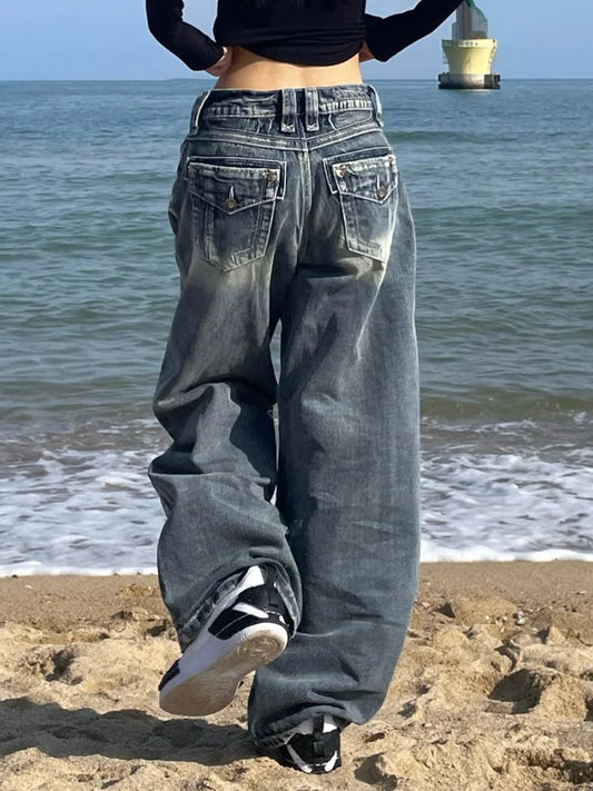 Y2k 90s High Waist Wide Leg Pants American Retro Grunge Hip Hop Oversized Baggy Denim Pants