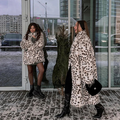Exclusive Long Brown Leopard Fox Fur Coat Winter New Hot Brand Faux Fur Jacket Overcoat