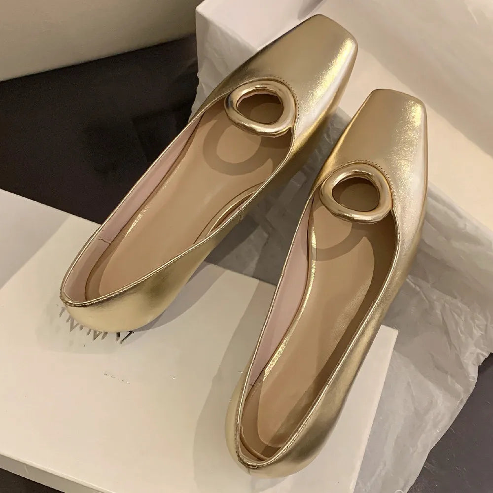 Genuine Leather Square Toe Slipon Ballet Flats Leisure Soft Comfortable Female Espadrilles Daily Shoes