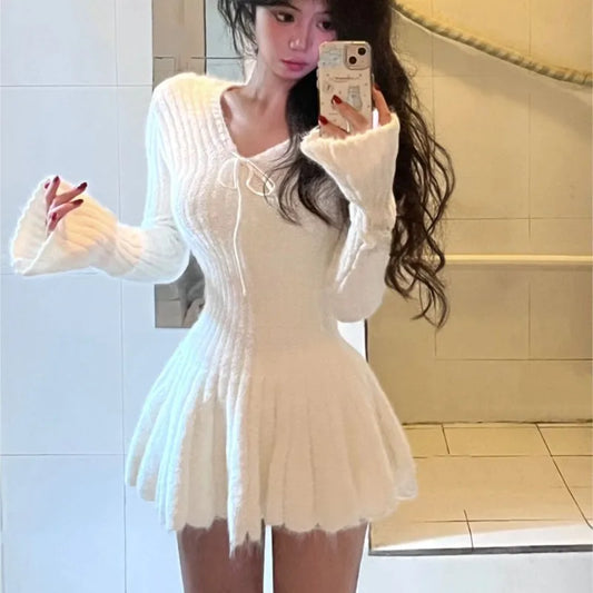 Autumn Winter Knitted Dresses for Woman Y2k Harajuku Slim Sweater Dress New Mini Party Dress