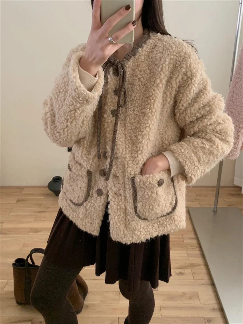 Slim Coats Woolen Winter Sweet Office Lady Curl Daily Gentle High Street New