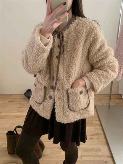 Slim Coats Woolen Winter Sweet Office Lady Curl Daily Gentle High Street New