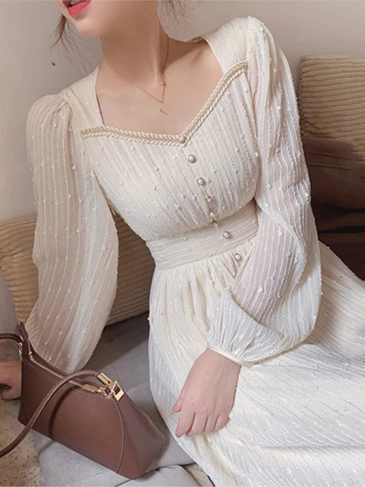 Summer New White Midi Dresses Princess Female Party a Line Clothes Prom Robe Vestdios