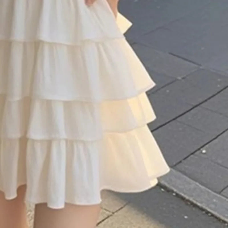 Sweet Ruffles Dresses White Korean Square Neck Mini Dress Aline Simple Vestidos Mujer