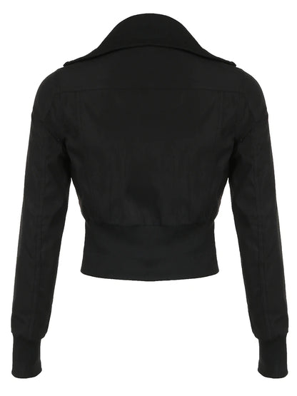 Korean Street Style Black Zip Up Turtleneck Slim Long Sleeve Bomber Jackets for Autumn New Gothic Outwears