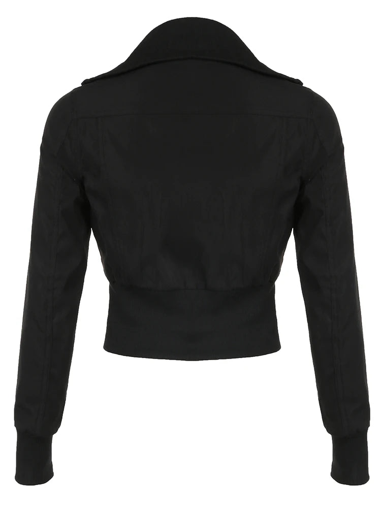 Korean Street Style Black Zip Up Turtleneck Slim Long Sleeve Bomber Jackets for Autumn New Gothic Outwears