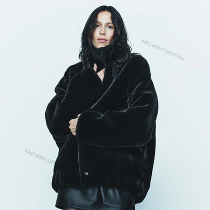 Oversized Plush Coat Winter Thick Warm Padded Faux Rabbit Fur Jacket Teen Chunky Furry Bomber Jackets