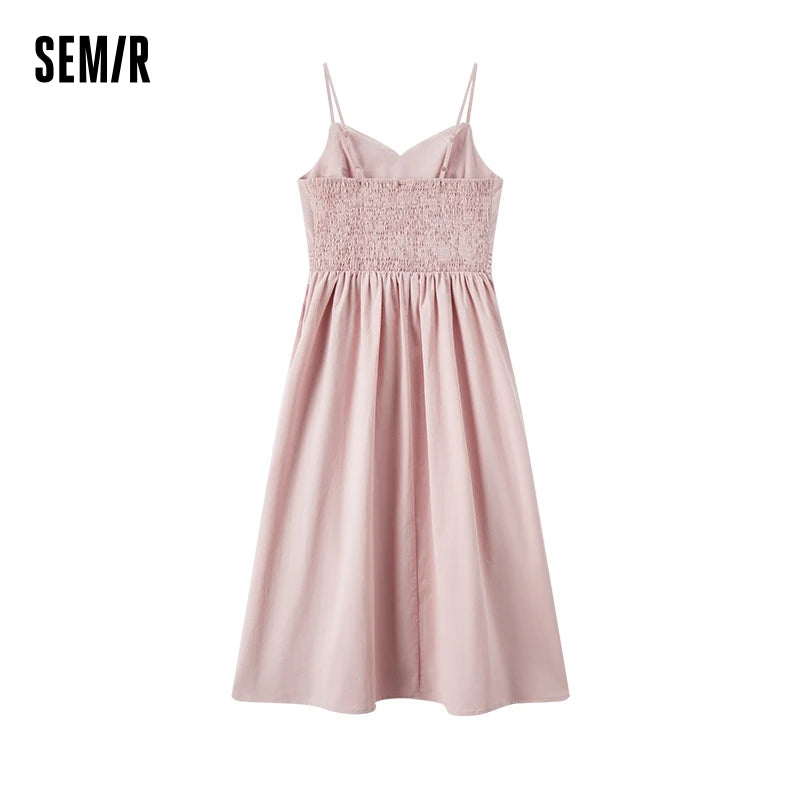 Dress Color Midi Dress Fashionable and Gentle New Summer V-neck Camisole Dress