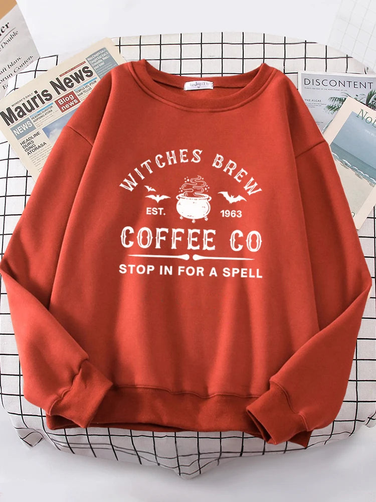 Witches Brew Coffee Letter Printing Simple Color Letter Printing Sweatshirts Long Sleeves Warm Pullover Clothes