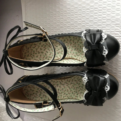 Summer 2.5 Platform Bow Lace Princess Lolita Shoes Party 10cm High Heel Buckle Big Size 43