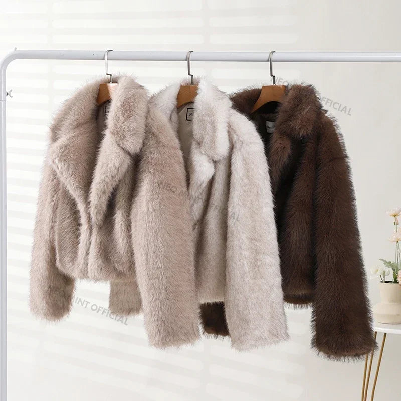 Street Gradient Faux Fur Jacket Winter Brand Fluffy Fox Fur Coat Female Outerwear
