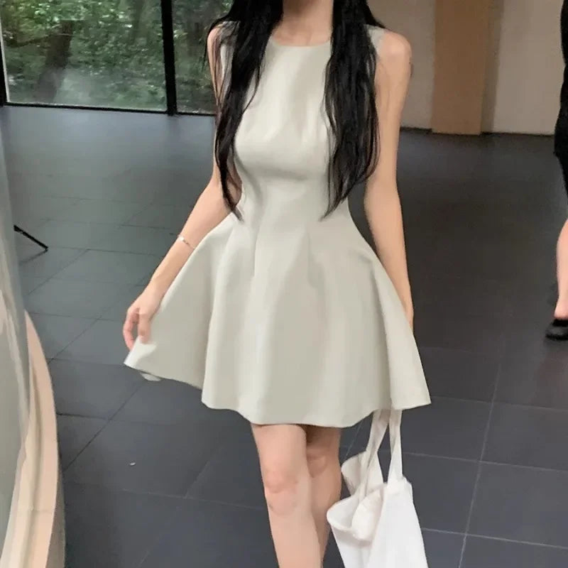 Line Mini Dresses Sleeveless Spring Summer Sweet Simple Vestidos Mujer Korean Fashions Retro Dress