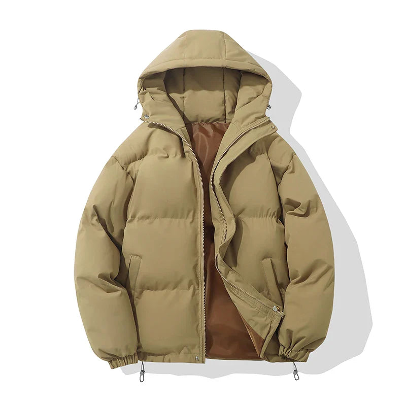 Puffer Jacket High Neck Hooded Zipper Design Cotton-padded Coat