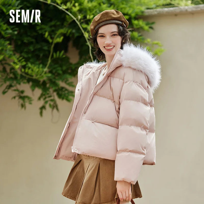 Down Jacket Fur Collar Hooded Warm Simple Versatile New Winter Waterproof Windproof Loose Bread Coat