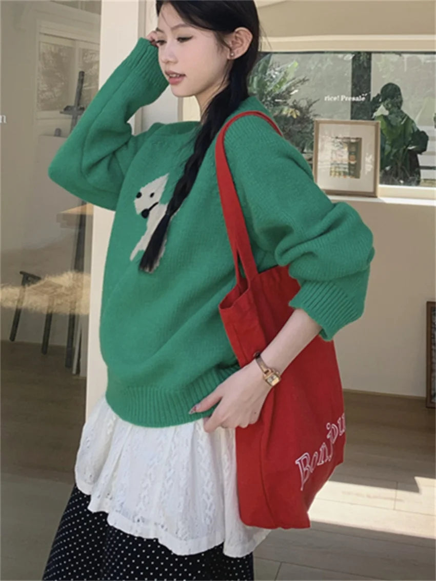 Corduroy Straight Trousers Polka Dot Knitted Sweaters Sweet Skirt Over Pants Daily New Slim Spring
