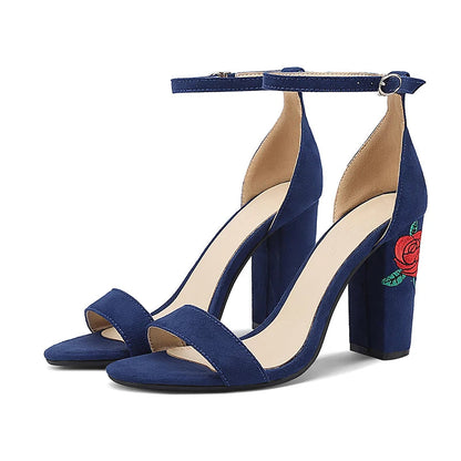 Style Embroidered Highheel Sandals Summer New Ankle Strap Retro Open Toe Wedding Shoes Female 3445