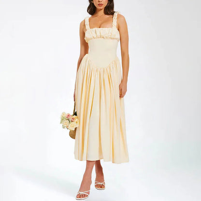Satin Suspender Maxi Dress for Ruched Splice Sleeveless Club Party Slinky Dress Birthday Robes Female