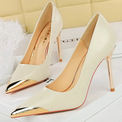 Shoes Retro High Heels Metal Pointed Tip Pumps Stiletto 9.5 Cm and 4.5cm Heels Party Shoes Office Shoes