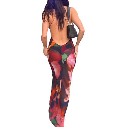 Lace Trim Dress Y2k Aesthetic Leopard/ Print Sleeveless Long Dresses Backless Cocktail Party Dresses