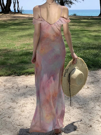 Summer Midi Dress Spaghetti Strap Beach Holiday Party Vestidos Female Clothes Robe New