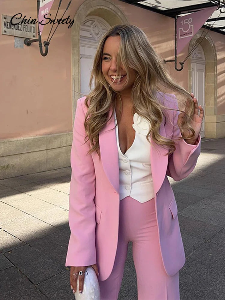 Blazer Pants Set Loose Lapel Single-breasted Coat Wide Leg Trousers Sets Fall Office New in Matching Suits