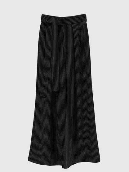 Korean Retro Strap Contrasting Striped Trousers Spring New French Style Highend Versatile Long Pants